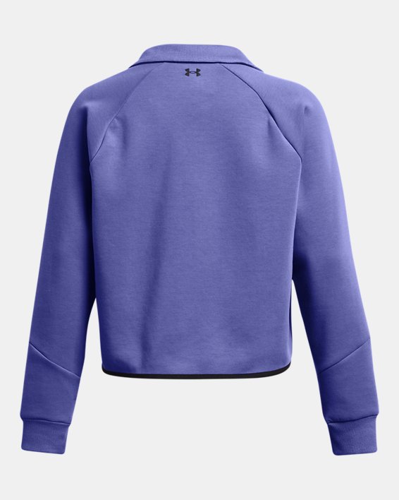 女士UA Unstoppable Fleece Rugby Crop上衣 in Purple image number 5